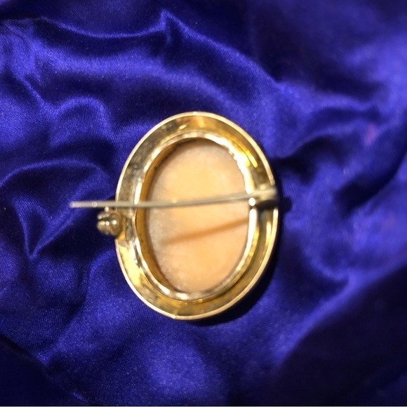 CAMEO brooch pendant, antique, blush pink, gold colored etched edges, and ivory - Picture 6 of 11